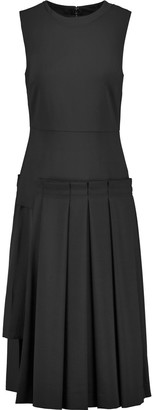 DKNY Layered pleated stretch-wool and silk dress