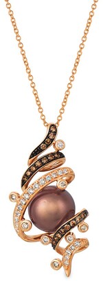 LeVian 14K Rose Gold 0.40 Ct. Tw. Diamond Pearl Pendant Necklace