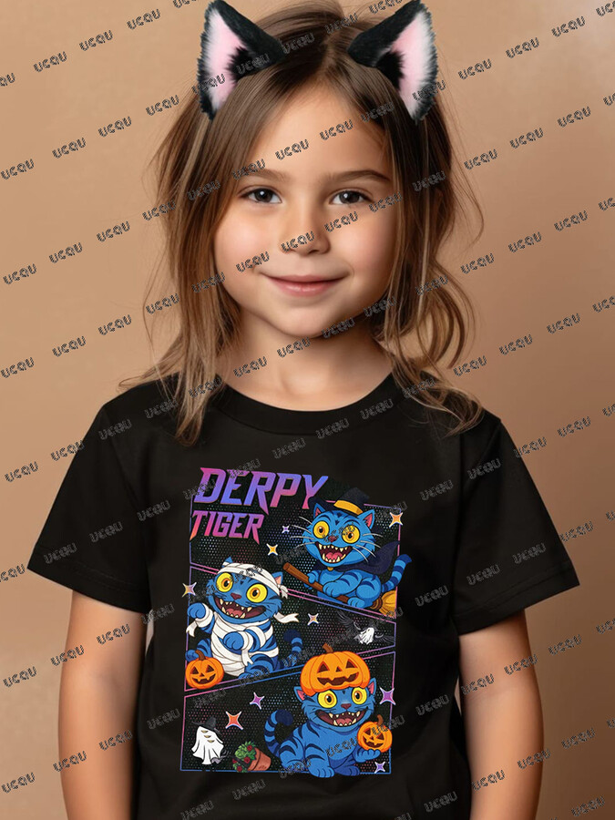 Miniso/Name Excellence Superior Products KPop Demon Hunters Tiger Halloween Specially Tshirt For Children & apos;s Derpy Tiger All Saints & apos; Day Tshirts For Men Women Movie Tees