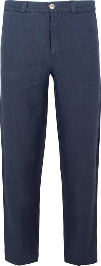 Haris Cotton - Classic Fit Linen Pants In Blue Marine - ShopStyle