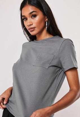 Missguided Gray Basic Pocket Front T Shirt