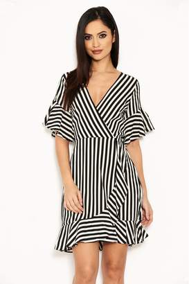 AX Paris Womens Stripe Wrap Dress - Black