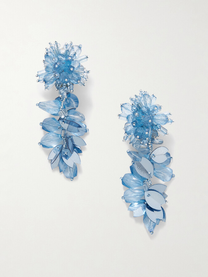 Oscar de la Renta Beaded Gold-tone Clip Earrings - Blue