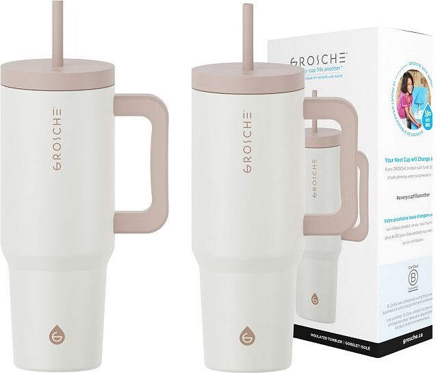 Grosche ASPEN 40-oz. Tumbler with Handle and Straw 2-pk.