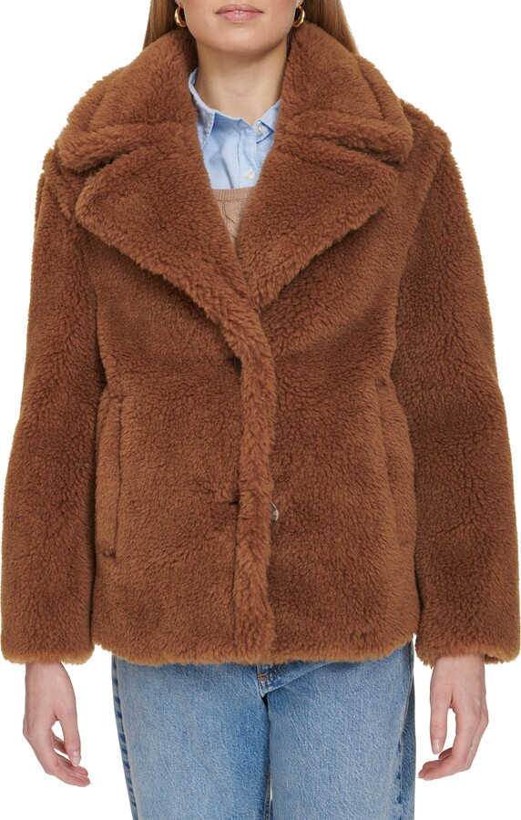 Cole Haan Teddy Wool Blend Faux Fur Jacket