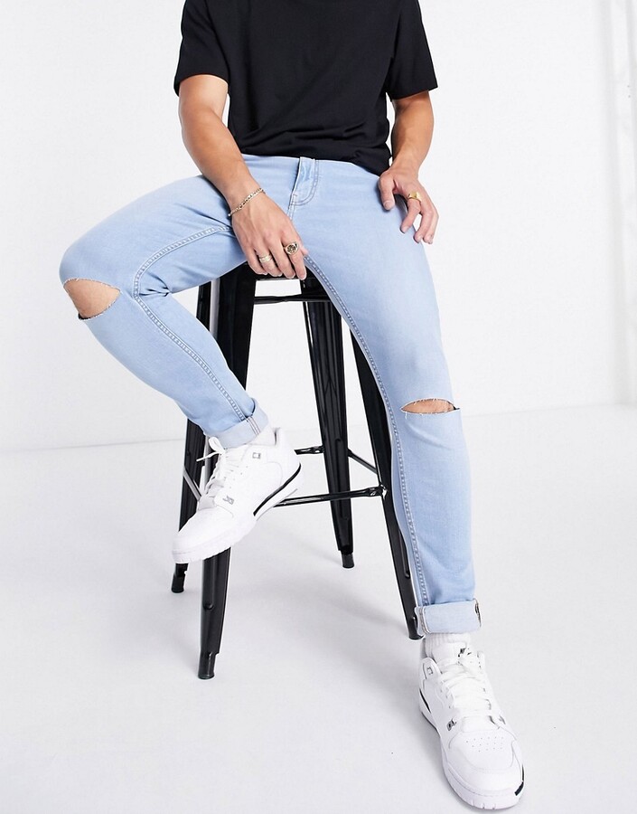 Don't Think Twice DTT skinny fit ripped jeans in light blue - ShopStyle