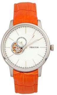 Heritor Automatic Landon Silver & Orange Leather Watches 44mm