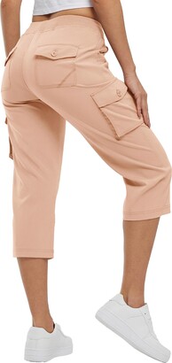 Rdruko Womens Capri Cargo Pants with Drawstring Elastic Waist Multi Pockets  Summer Casual Outdoor Walking Hiking Work Travel Cropped Trousers Pink L -  ShopStyle