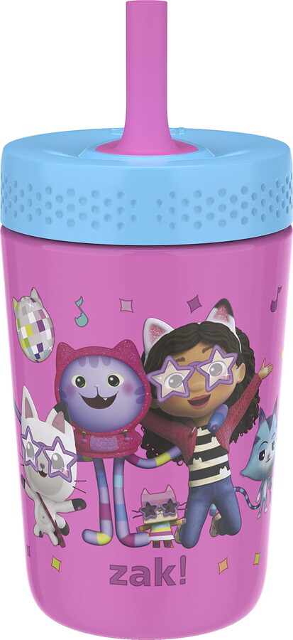 Zak Designs 12oz Gabby's Dollhouse Kids Straw Tumbler, Stainless Steel Vacuum Insulated Kincaid Tumbler with Silicone Straw Utilizing Leak-Proof Valve, Travel Straw Tumbler