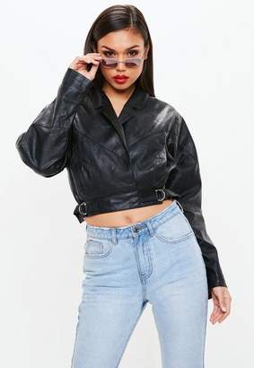 Missguided Black 80's Sleeve Faux Leather Jacket