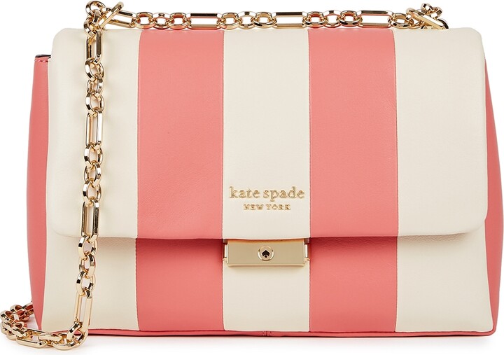 Kate Spade New York Carlyle Medium Striped Leather Shoulder Bag White