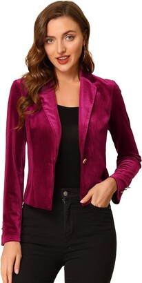 Allegra K Women's Office Coat Solid Shawl Collar 1 Button Velvet Blazer 