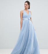 asos petite premium tulle mini prom dress with ribbon ties