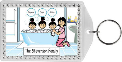 Printed Perfection Personalized Name That Toon Tub Time Mom 3 girls - Single Mom Rhinestone Bordered Key Chain