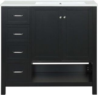 KUNMINGZHUANGZHEN 36" Bathroom Vanity With Sink Top, Bathroom Vanity Cabinet With Two Doors And Two Drawers, Solid Wood, Open Shelf, MDF Boards
