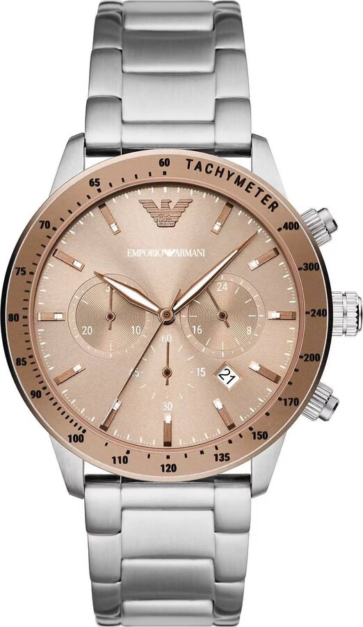 Emporio Armani Men's Chronograph Watch In Bronze And Silver Steel