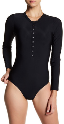 Red Carter Long Sleeve Snap Front One-Piece Swimsuit