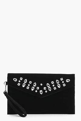 boohoo Womens Millie Jewel Embellished Clutch Bag in Black size One Size