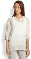 Thumbnail for your product : Eileen Fisher Linen Striped Henley Top