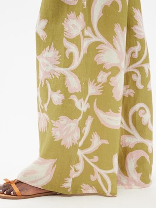 CALA DE LA CRUZ Madeline Floral-print Linen Wide-leg Jumpsuit - Green Multi