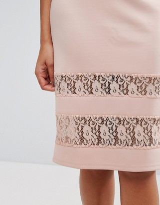 Girls On Film Pencil Skirt With Lace Panels