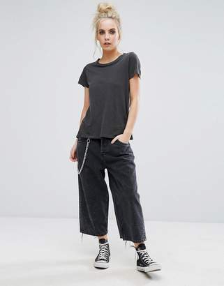 ASOS Petite Crop Cargo Jeans In Extreme Black Acid Wash With Pocket Chain