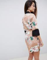 Thumbnail for your product : ASOS Design DESIGN kimono wrap mini dress in floral jacquard print