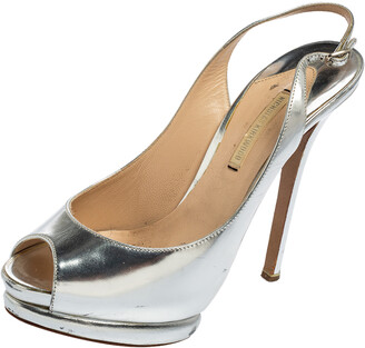 silver peep toe slingback heels