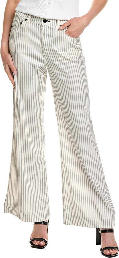 Askk Ny Grey Stripe Linen-Blend Wide Leg Jean