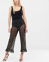Thumbnail for your product : ASOS DESIGN gold spot mesh trouser with fluted ruffle hem