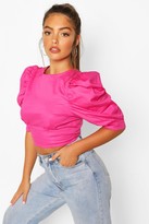 Thumbnail for your product : boohoo Petite Cotton Poplin Puff Ball Sleeve Top