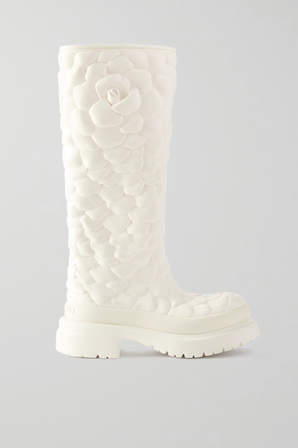Valentino Garavani Atelier Rose Edition 3d Rubber Knee Boots - White - ShopStyle