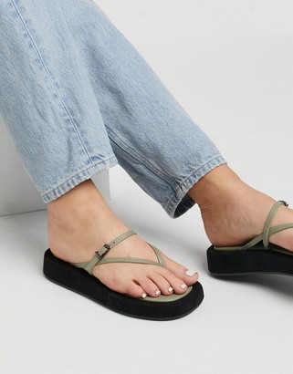 ASOS DESIGN Fateful chunky flip flops in khaki - ShopStyle Sandals
