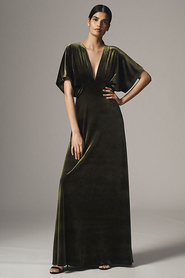 Amelia Deep-V Stretch Velvet Maxi Dress