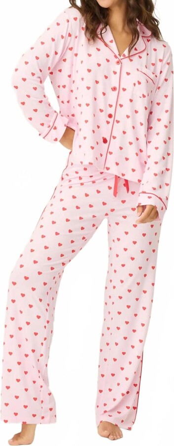 PJ Salvage Wildest Dreams Heart Print 3-Piece Pj Set In Pink