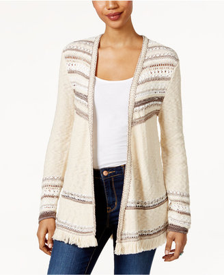 Style&Co. Style & Co Striped Fringe Cardigan, Created for Macy's