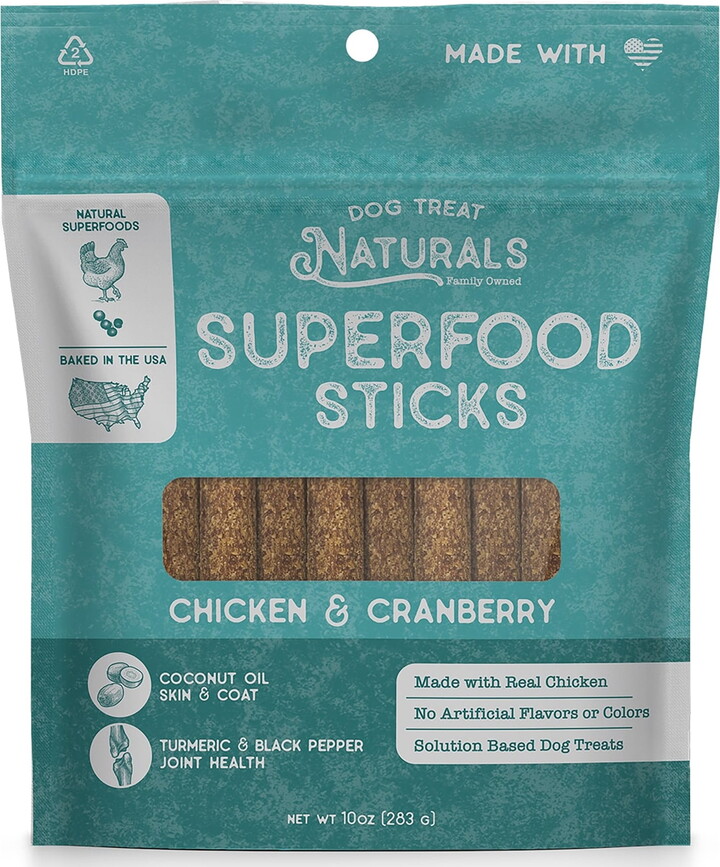Dog Treat Naturals: Superfood Sticks - Chicken & Cranberry - 10oz, Dog Chew Treats, All-Natural, Pet Training Snacks, Joint-Skin-Coat Health, USA Made