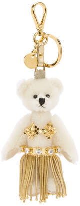 Prada White and Gold Leila Teddybear Keychain