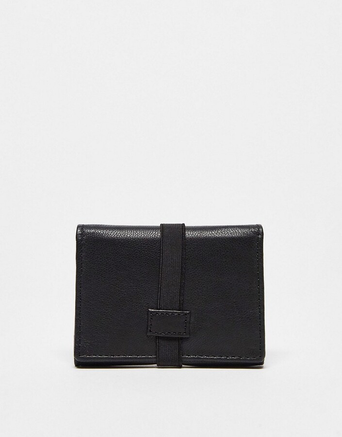 ASOS DESIGN real leather fold over card holder with elastic strap in