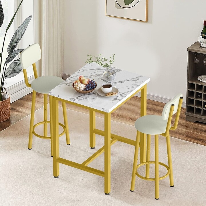 Mieres Eureka 3Piece Modern Industrial Bar Table Set with 2 PU Leather