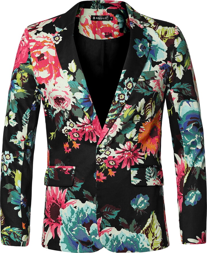Unique Bargains Men’s Slim Fit One Button Prom Floral Blazer