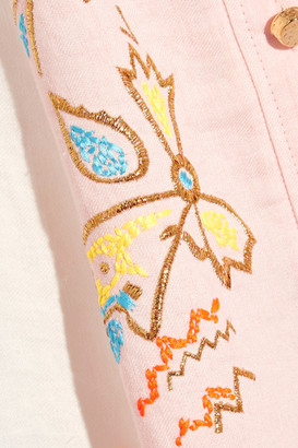 Peter Pilotto Embroidered Paneled Linen Maxi Dress - Pastel pink