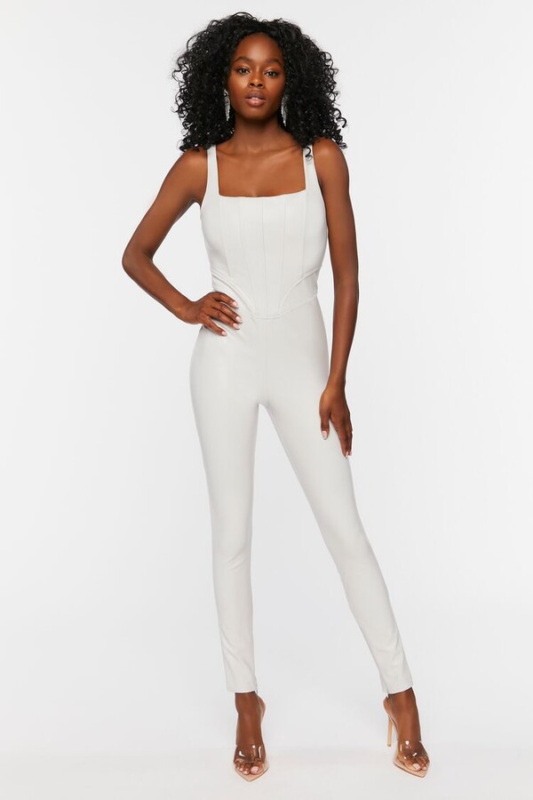 Forever 21 Faux Leather Corset Jumpsuit ShopStyle