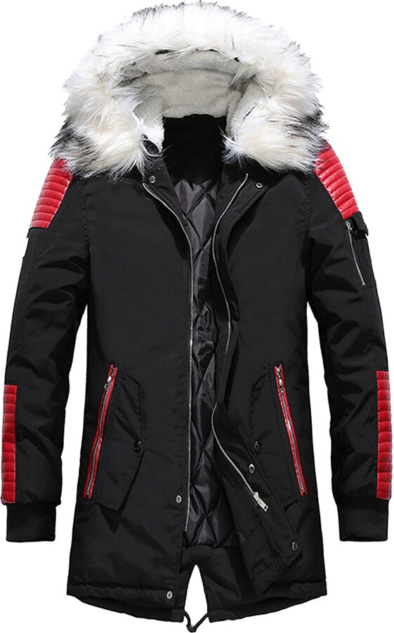 FDGH Men's Winter Casual Fleece Coat Classic Cotton Outdoor Jacket Faux