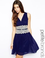 Thumbnail for your product : Little Mistress Petite V Front Skater With Lace Waist Detail