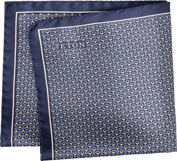 Eton Navy Geometric Print Silk Pocket Square