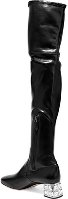 Miu Miu Crystal-embellished Leather Over-the-knee Boots - Black
