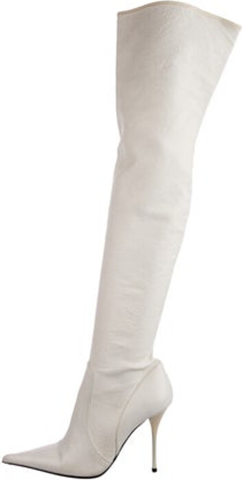 Gianmarco Lorenzi Leather Over-The-Knee Boots White Pointed-Toes Concealed Zip Closure at Ankles Unfortunately, due to restrictions, this item may not be eligible for shipping in all areas.