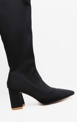 PrettyLittleThing Black Wide Fit Low Block Heel Thigh High Boot