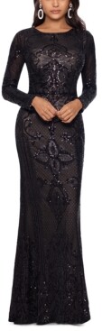 betsy & adam embellished embroidered gown